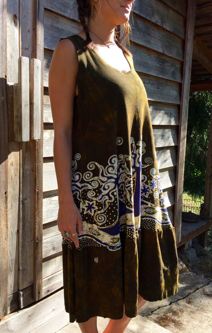 Oak Trees Dancing Organic Cotton Batik Dress - Late Fall - Size Large - Batikwalla 
 - 4