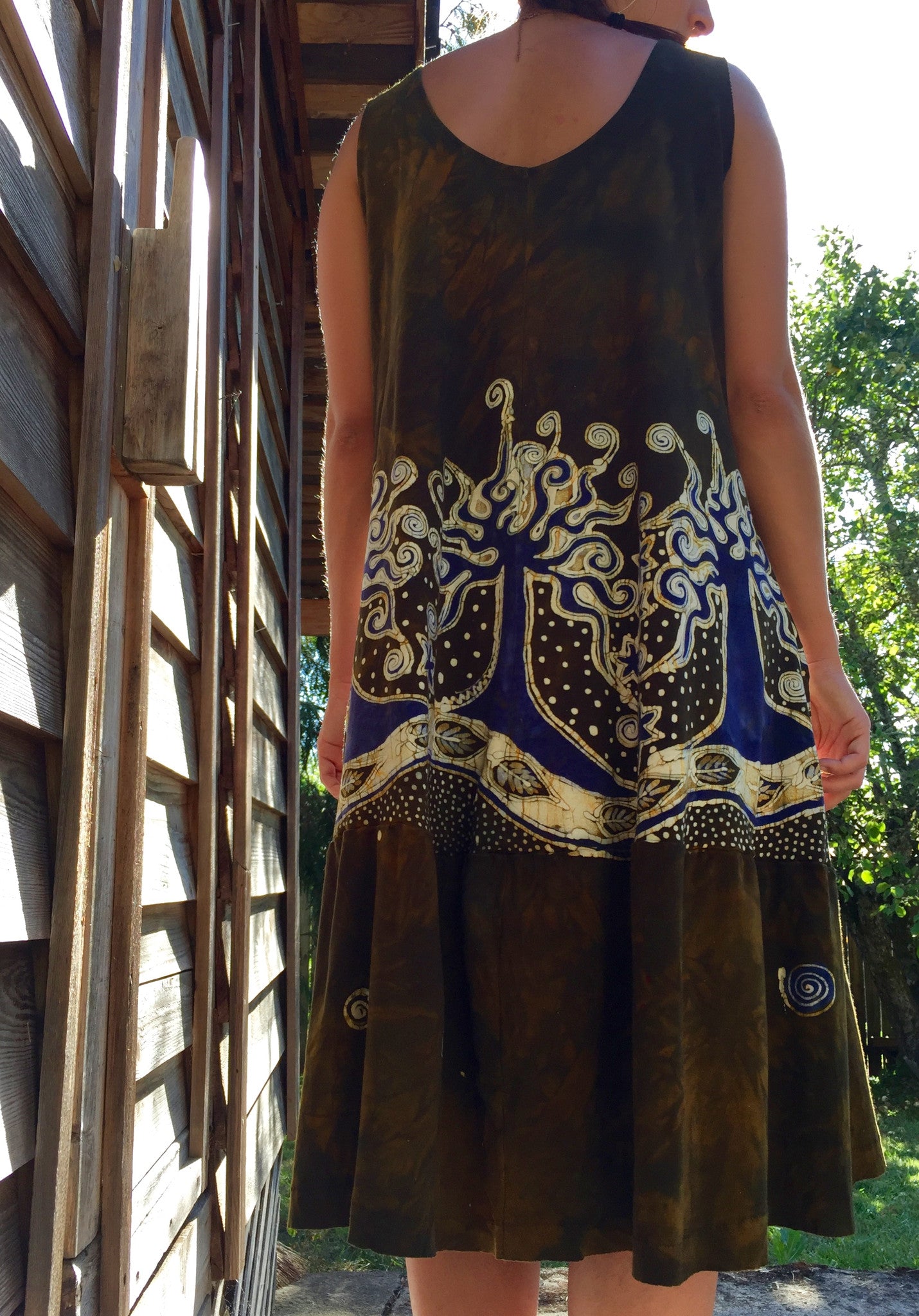 Oak Trees Dancing Organic Cotton Batik Dress - Late Fall - Size Large - Batikwalla 
 - 5