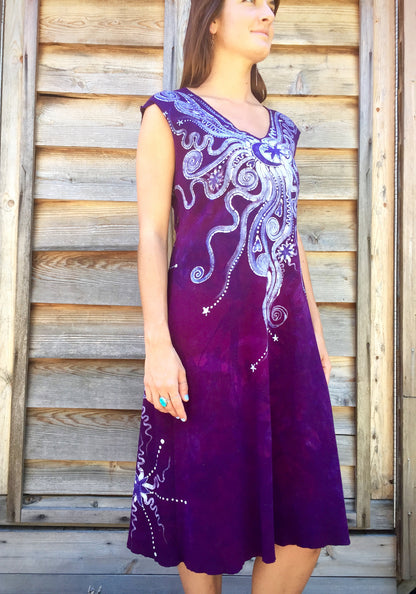 Deep Purple Galaxy Organic Cotton Batik Dress - Batikwalla 
 - 1