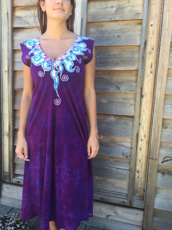Amethyst and Turquoise Organic Cotton Batik Dress - Batikwalla 
 - 2
