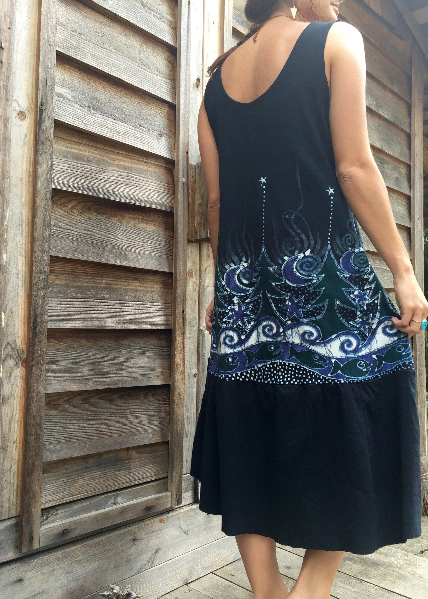 Forest River Fishies Batik Dress in Organic Cotton - Size Large - Batikwalla 
 - 4