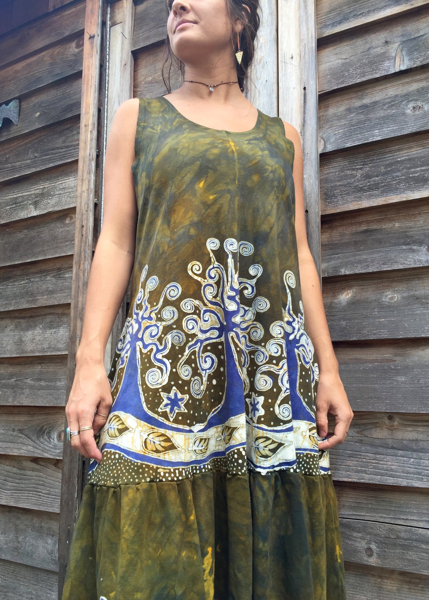 Oak Trees Dancing Organic Cotton Batik Dress - Early Fall - Size Large - Batikwalla 
 - 3