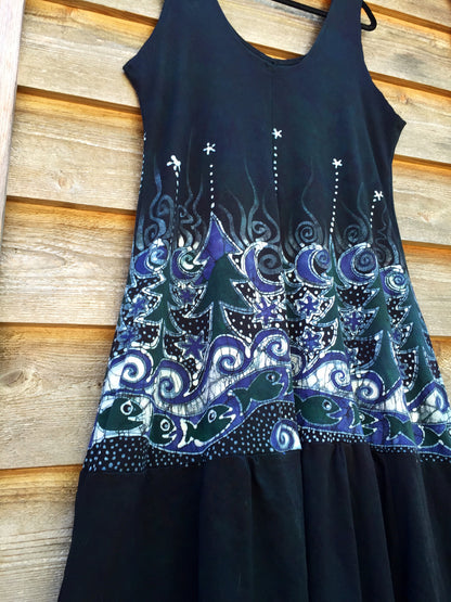 Forest River Fishies Batik Dress in Organic Cotton - Size Large - Batikwalla 
 - 8