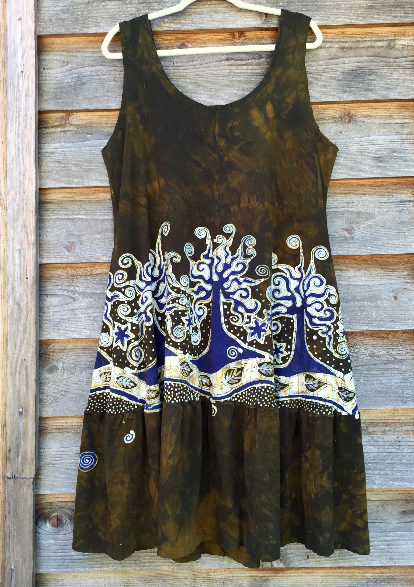Oak Trees Dancing Organic Cotton Batik Dress - Late Fall - Size Large - Batikwalla 
 - 8