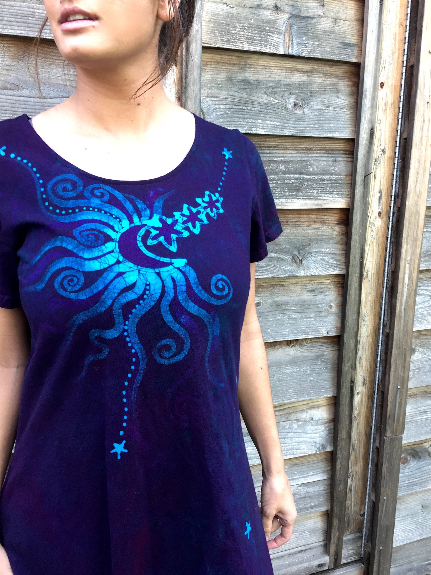 Deep Purple Moondance - Short Sleeve Batik Dress - Batikwalla 
 - 1