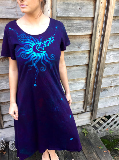 Deep Purple Moondance - Short Sleeve Batik Dress - Batikwalla 
 - 2