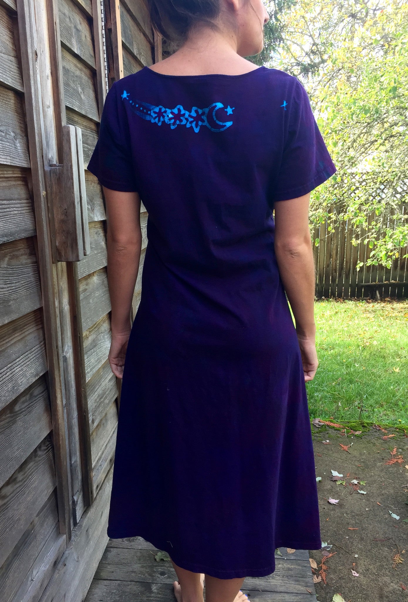 Deep Purple Moondance - Short Sleeve Batik Dress - Batikwalla 
 - 3