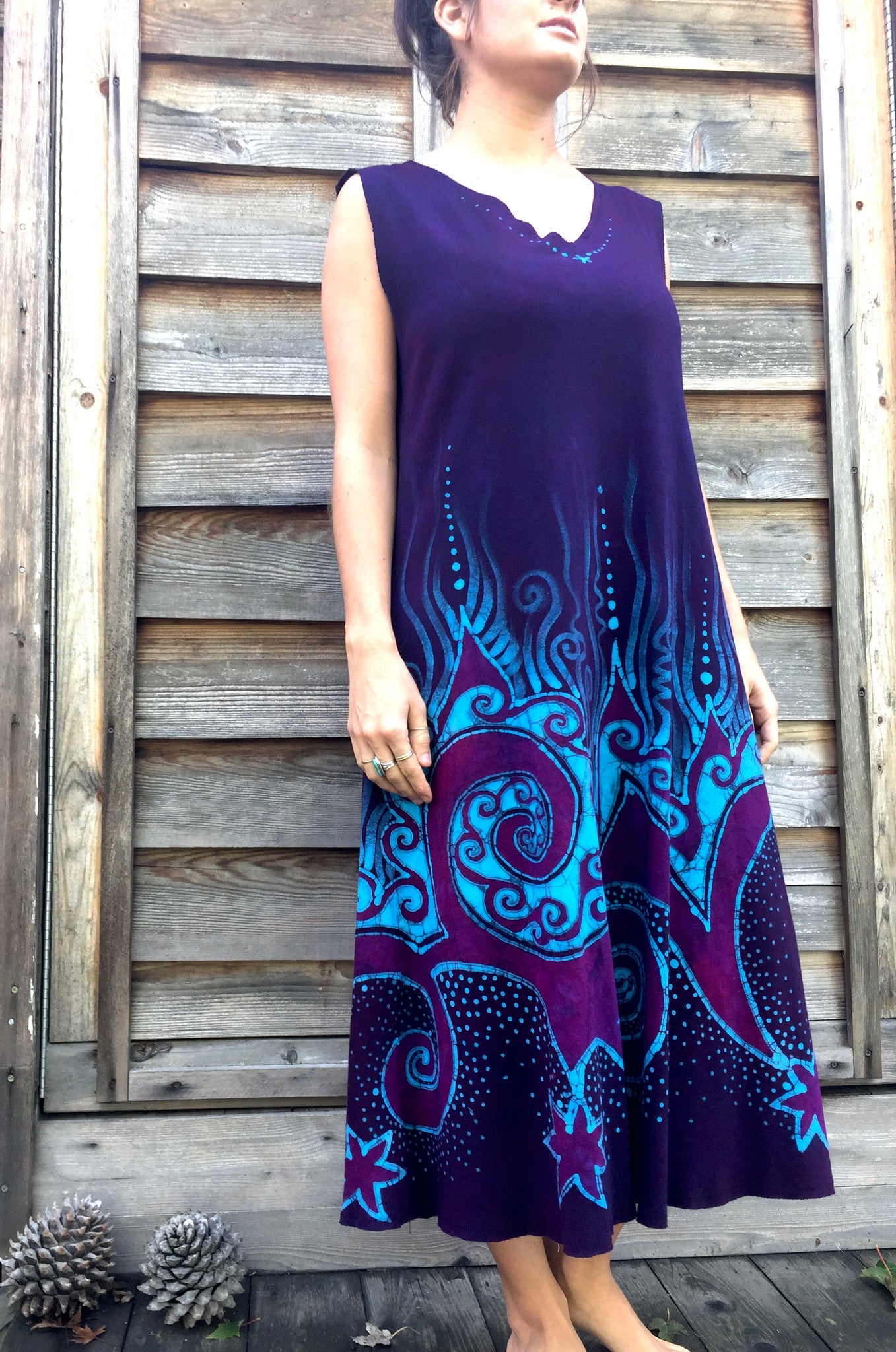 Deep Blue and Purple Sea Of Dreams Organic Cotton Batik Dress - Size XL - Plus Size - Batikwalla 
 - 3