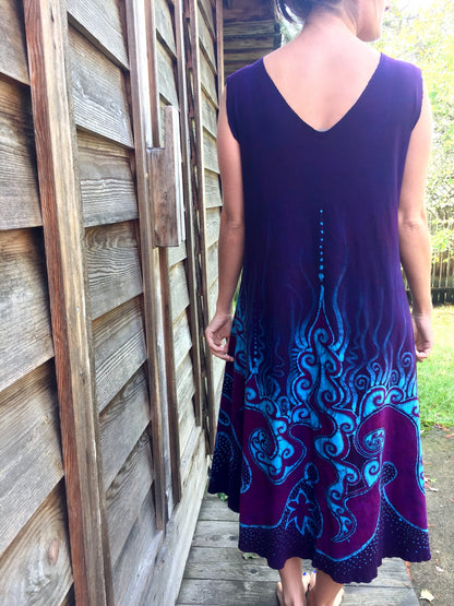 Deep Blue and Purple Sea Of Dreams Organic Cotton Batik Dress - Size XL - Plus Size - Batikwalla 
 - 4