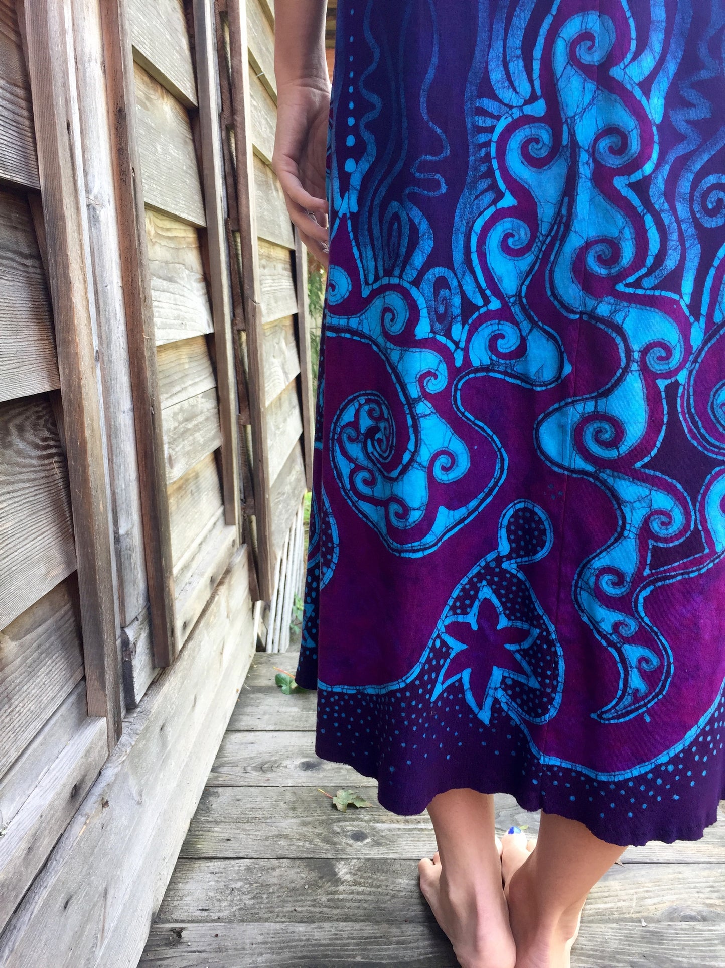 Deep Blue and Purple Sea Of Dreams Organic Cotton Batik Dress - Size XL - Plus Size - Batikwalla 
 - 5