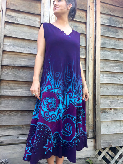 Deep Blue and Purple Sea Of Dreams Organic Cotton Batik Dress - Size XL - Plus Size - Batikwalla 
 - 6