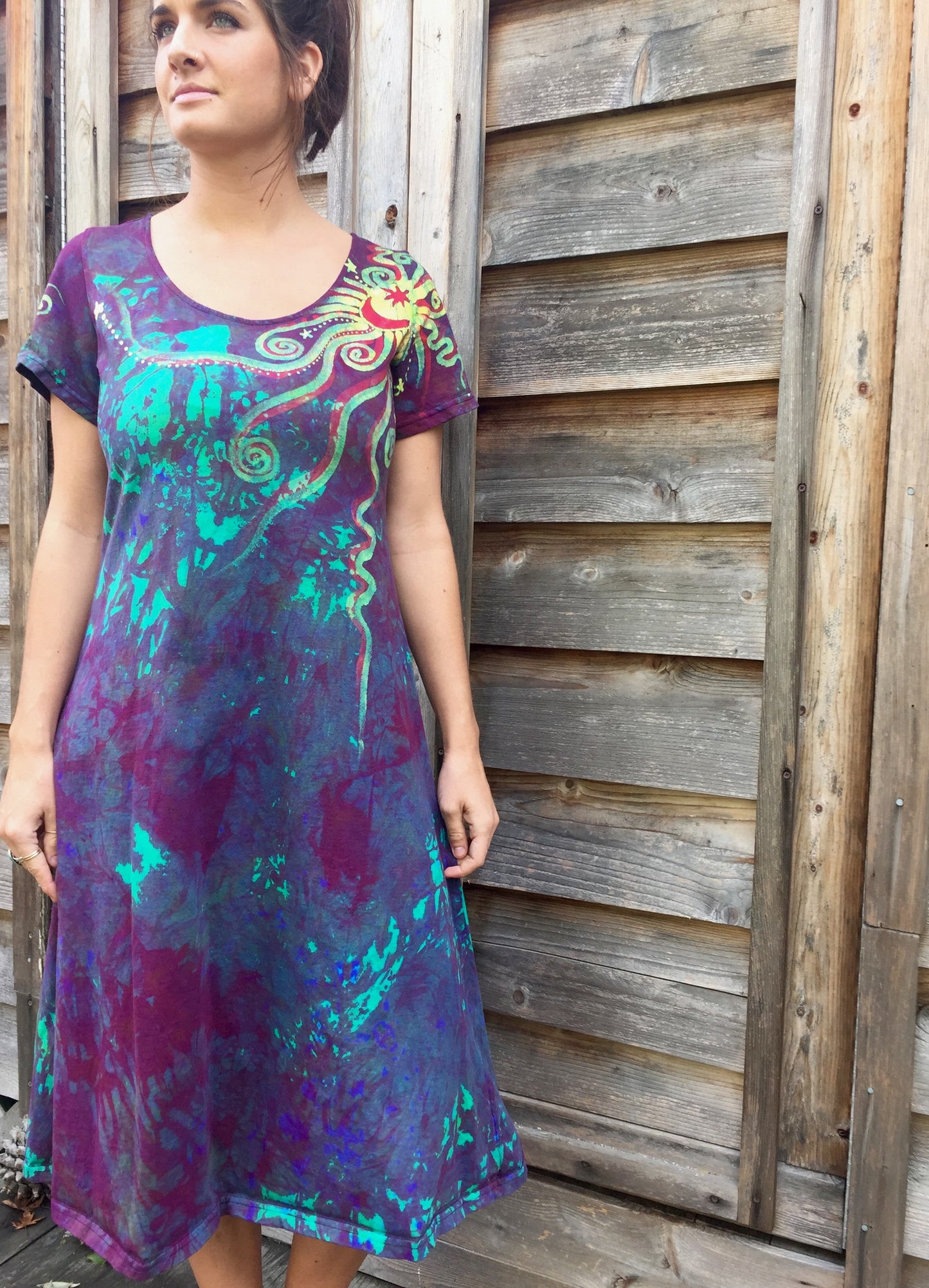 Amethyst Sunrise - Short Sleeve Batik Dress - Size 2X - Batikwalla 
 - 2