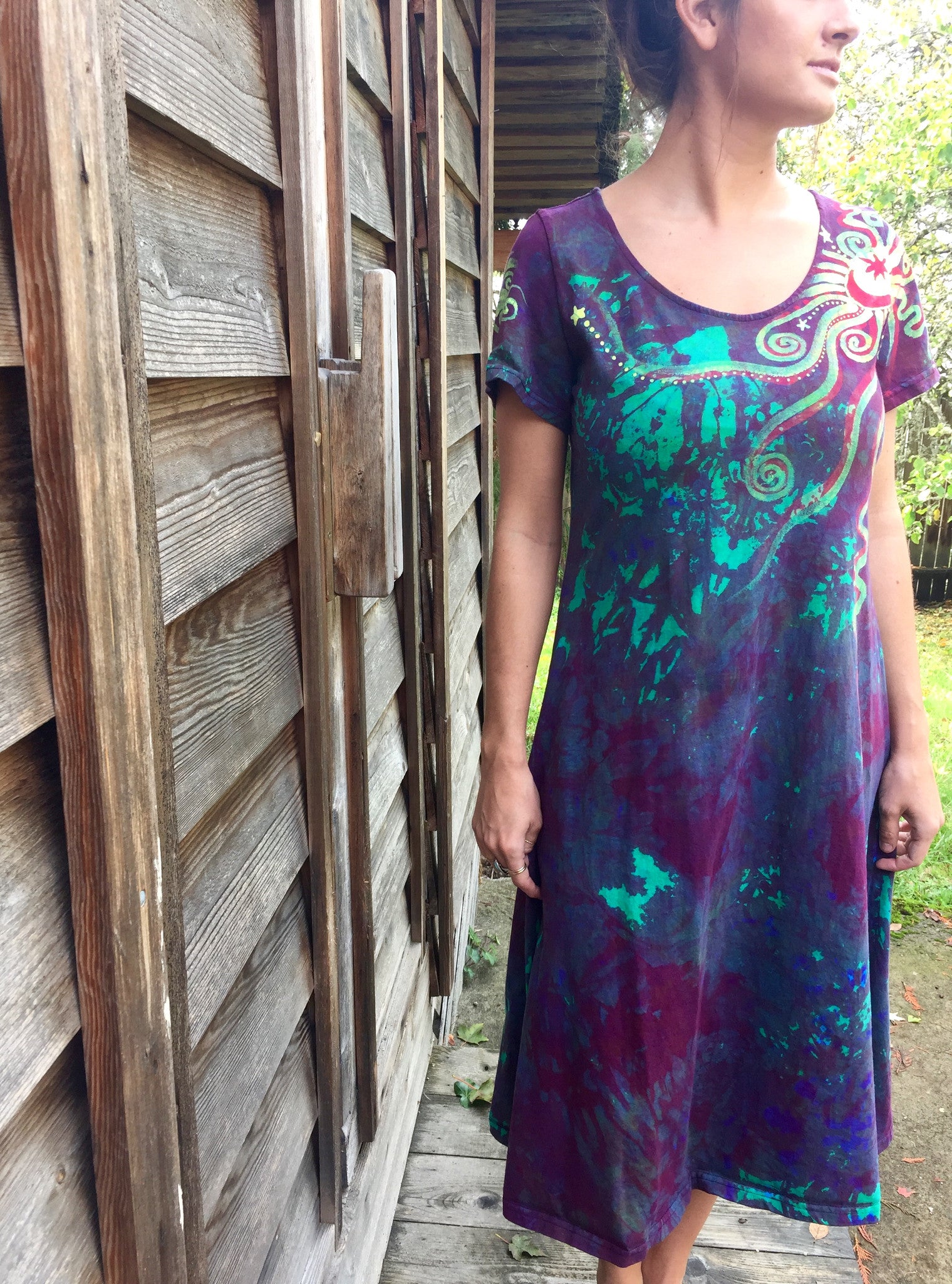 Amethyst Sunrise - Short Sleeve Batik Dress - Size 2X - Batikwalla 
 - 5