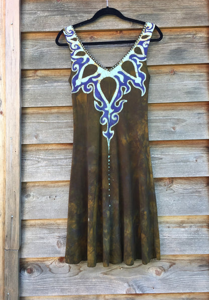 Tribal Gold and Purple Handmade Batik Dress - Size Small - Batikwalla 
 - 4