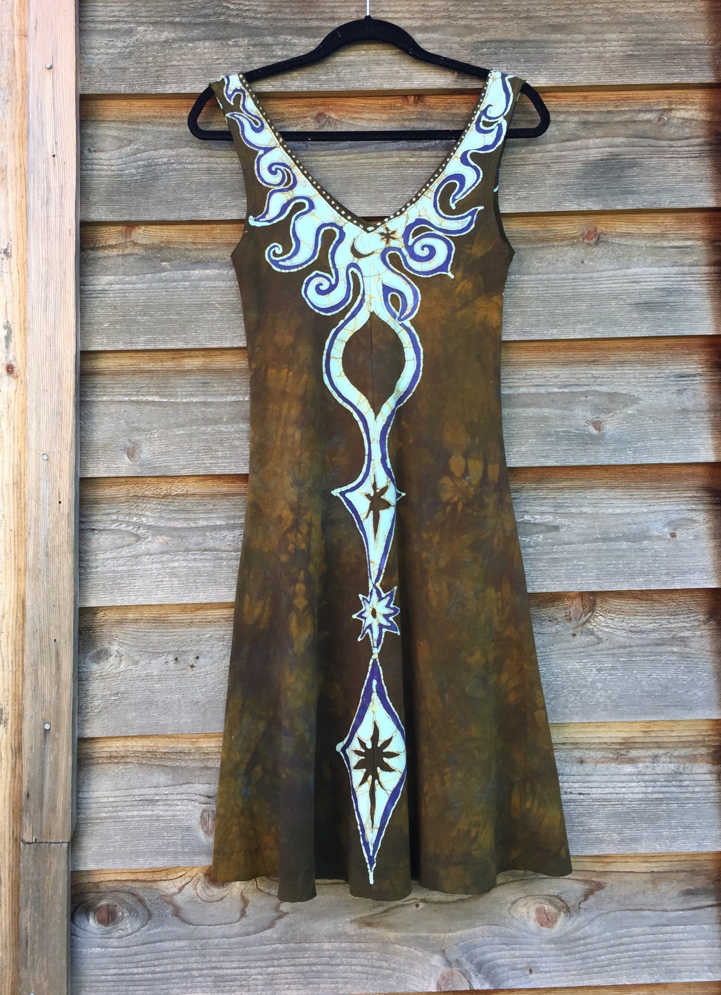 Tribal Gold and Purple Handmade Batik Dress - Size Small - Batikwalla 
 - 6