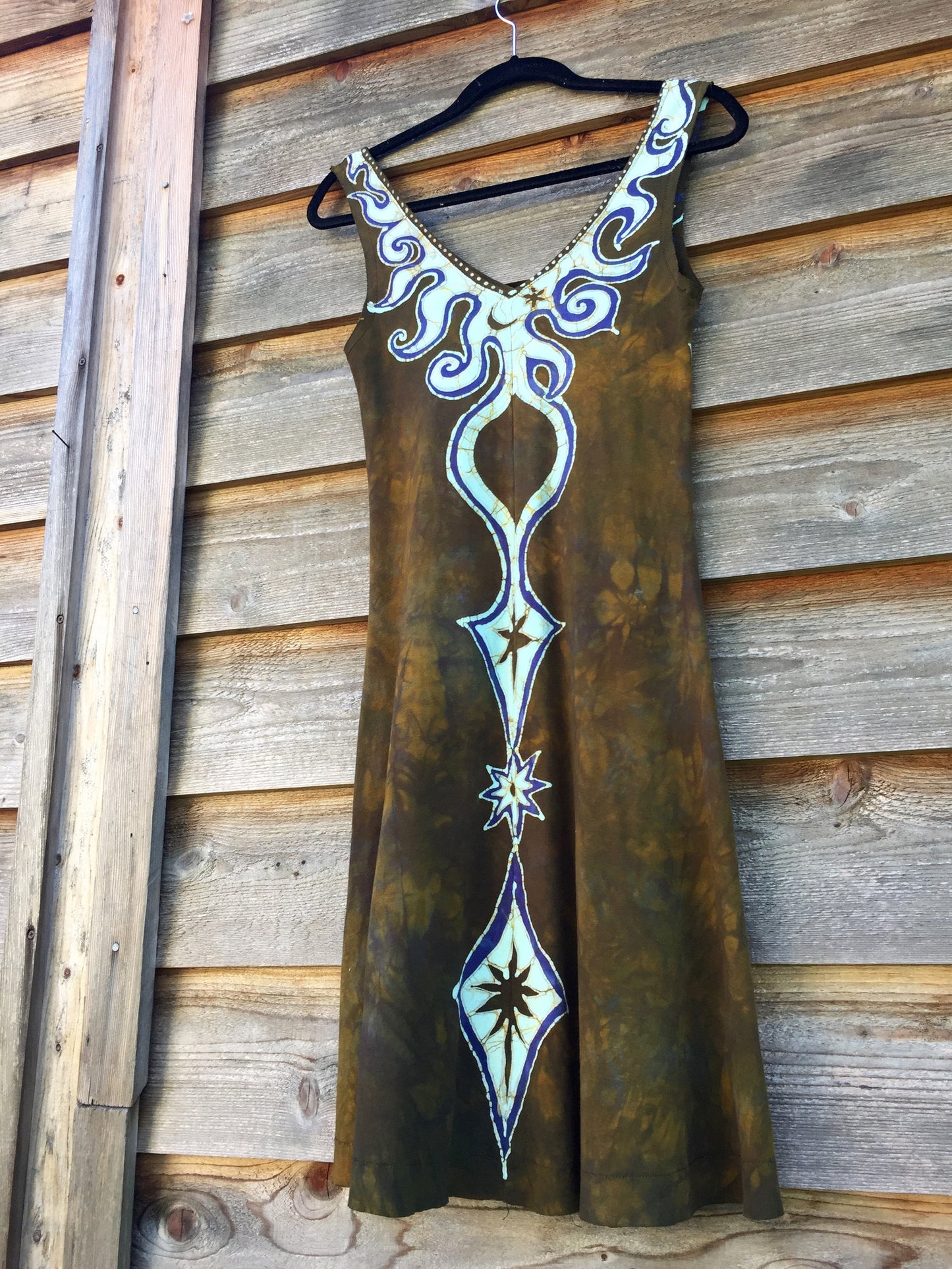 Tribal Gold and Purple Handmade Batik Dress - Size Small - Batikwalla 
 - 7