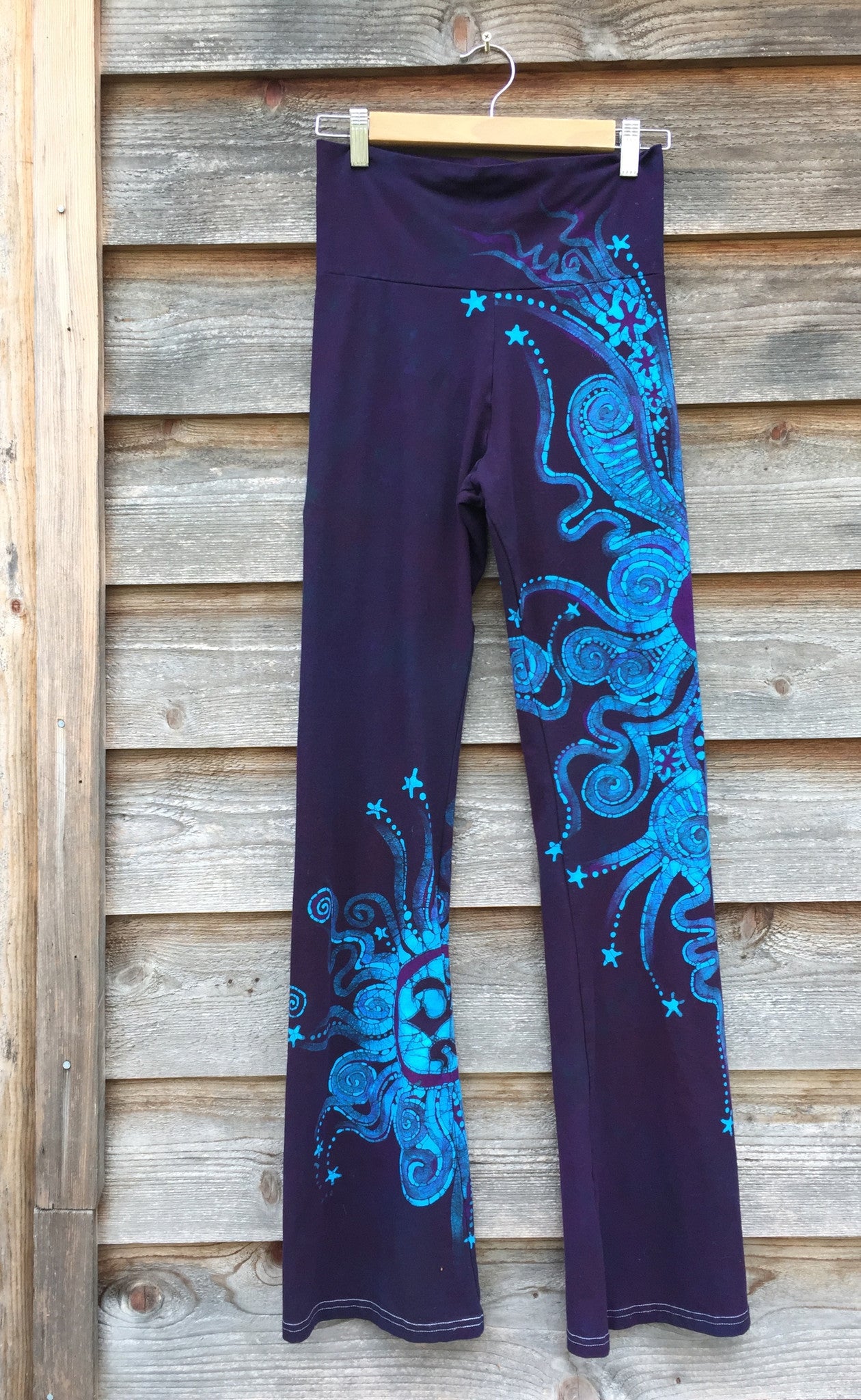 Deep Blue and Purple Batik Yoga Pants - Size Large - Batikwalla 
 - 8