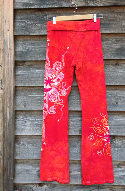 Brilliant Orange Batik Yoga Pants - Size Medium - Batikwalla 
 - 10