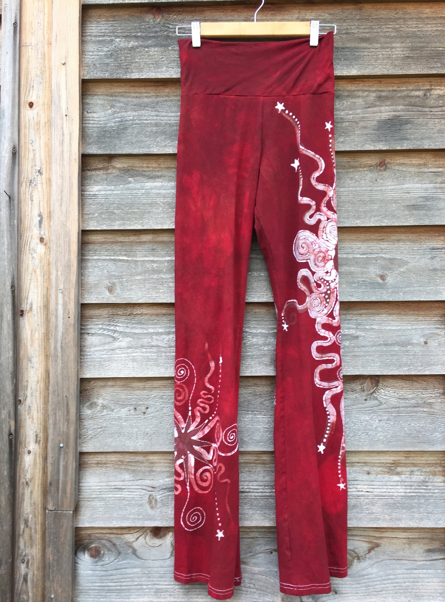 Dark Red Batik Yoga Pants - Size Large - Batikwalla 
 - 4