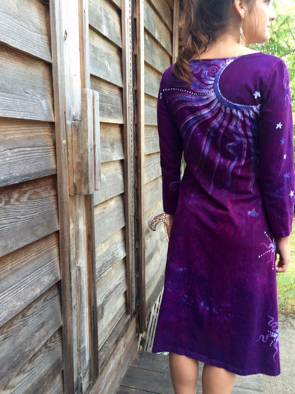 Magenta Moonbeams Long Sleeve Batik Dress - Batikwalla 
 - 5