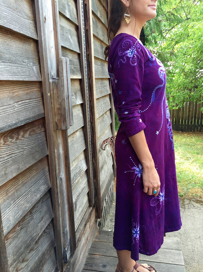 Magenta Moonbeams Long Sleeve Batik Dress - Batikwalla 
 - 7