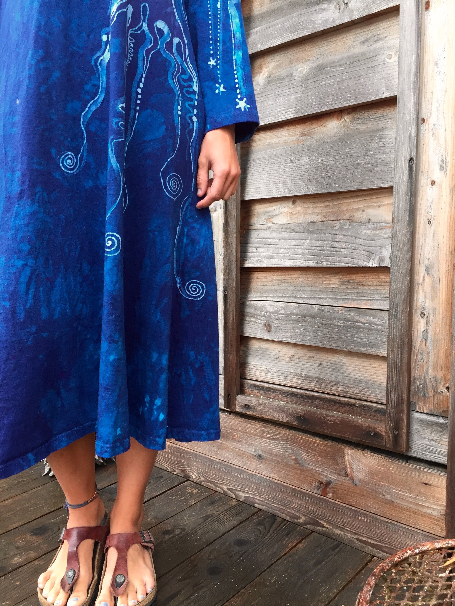 Blue Tree of Life Long Sleeve Batik Dress - Batikwalla 
 - 3