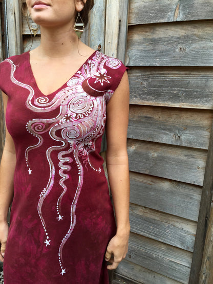 Red Rose in the Moonlight Organic Cotton Batik Dress - Slight Imperfection - Batikwalla 
 - 1