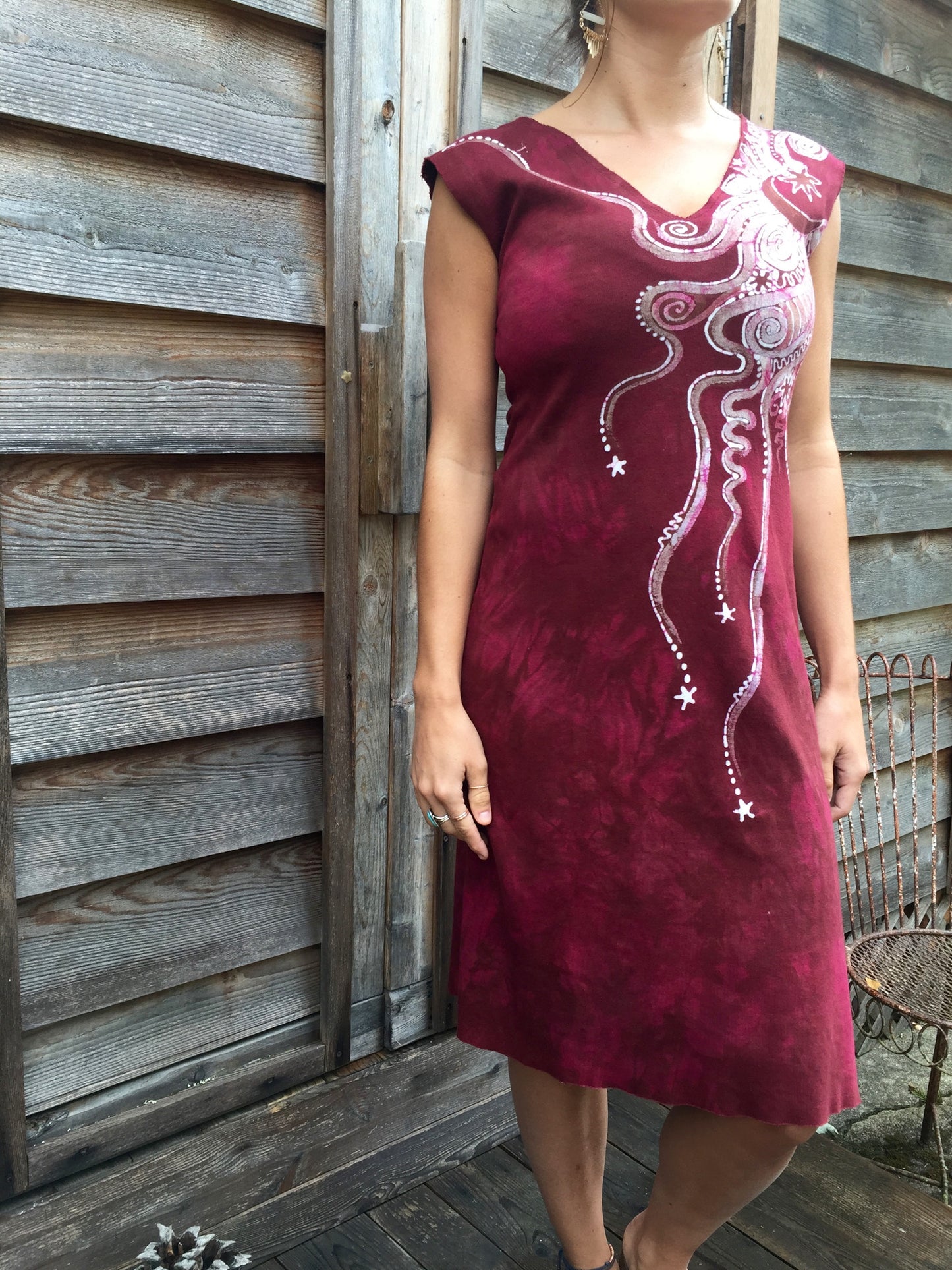 Red Rose in the Moonlight Organic Cotton Batik Dress - Slight Imperfection - Batikwalla 
 - 3