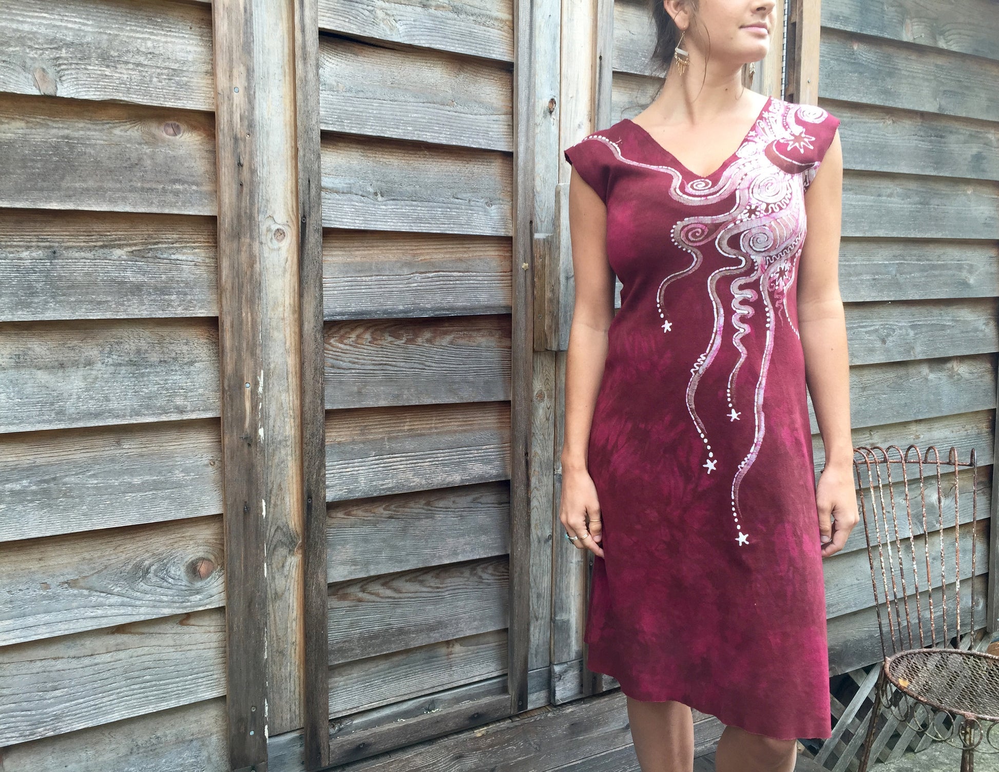 Red Rose in the Moonlight Organic Cotton Batik Dress - Slight Imperfection - Batikwalla 
 - 11