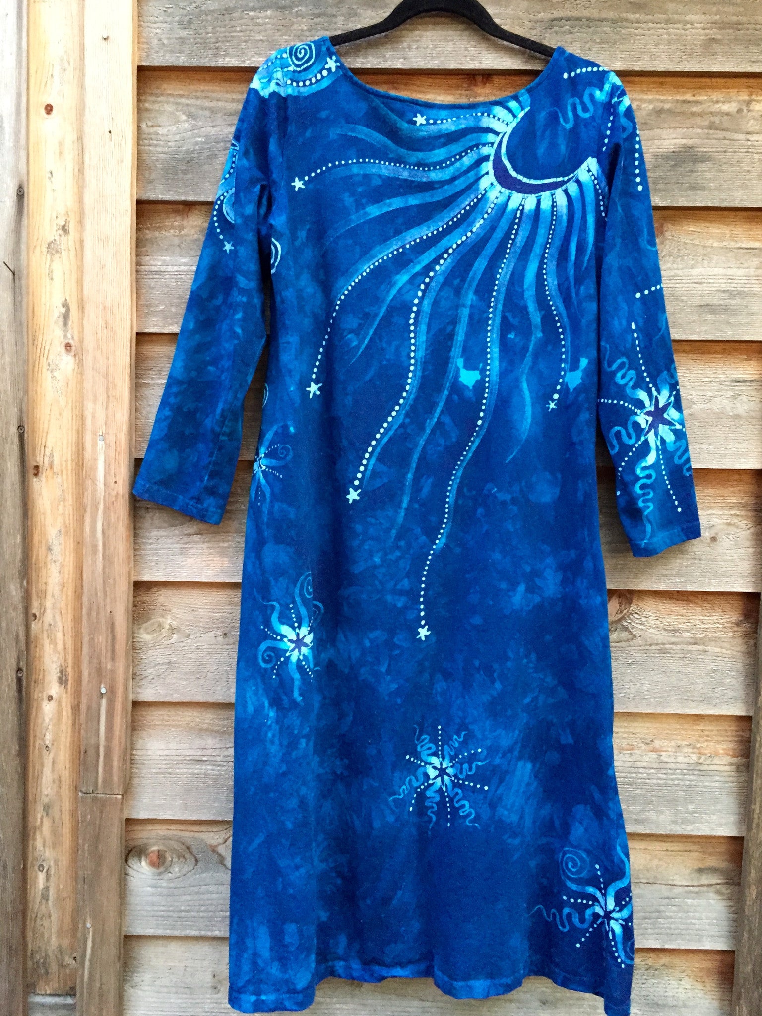 Blue Tree of Life Long Sleeve Batik Dress - Batikwalla 
 - 5