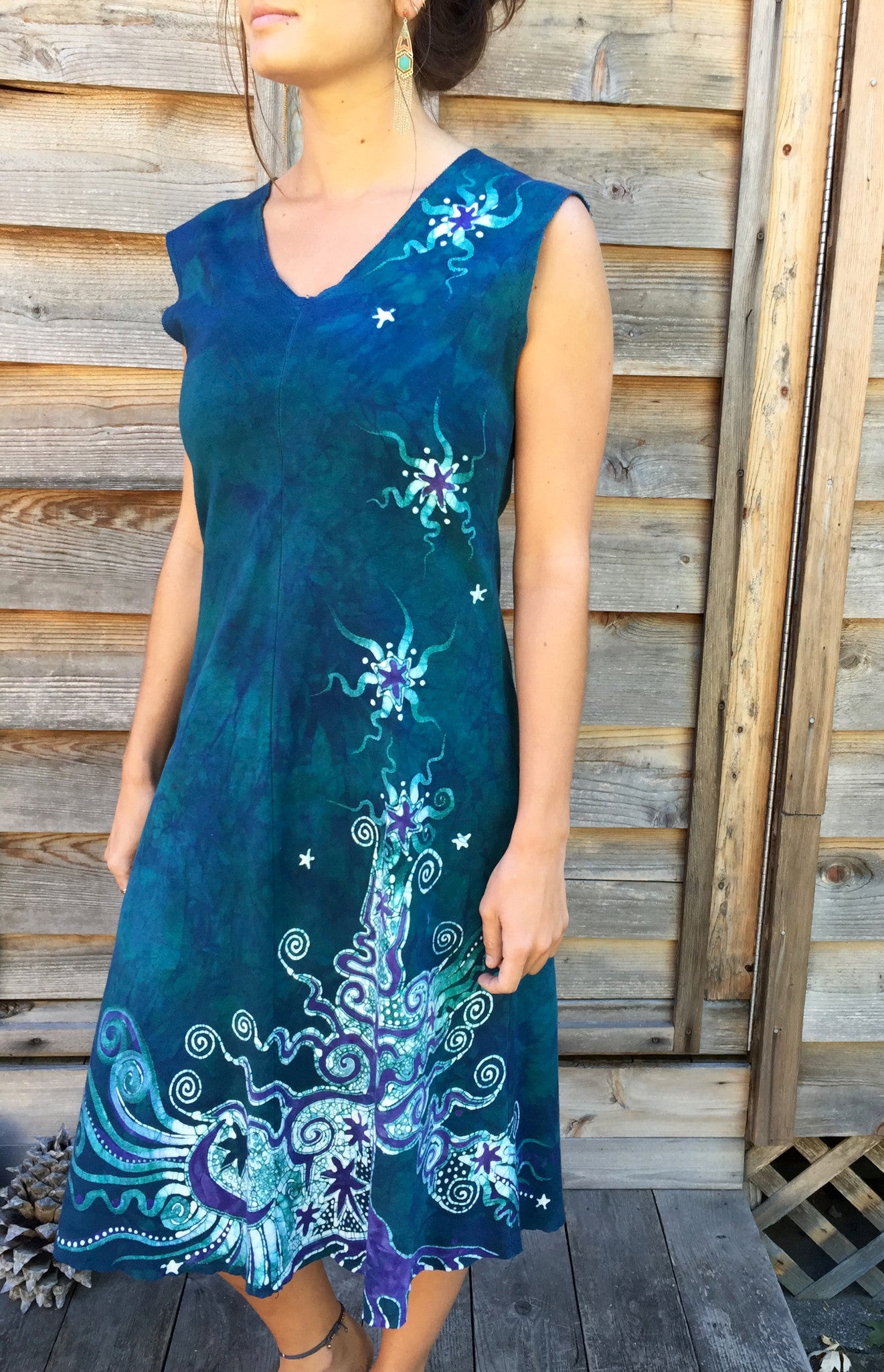 Teal and Purple Tree in the Forest of Life Organic Cotton Batik Dress - Batikwalla 
 - 4