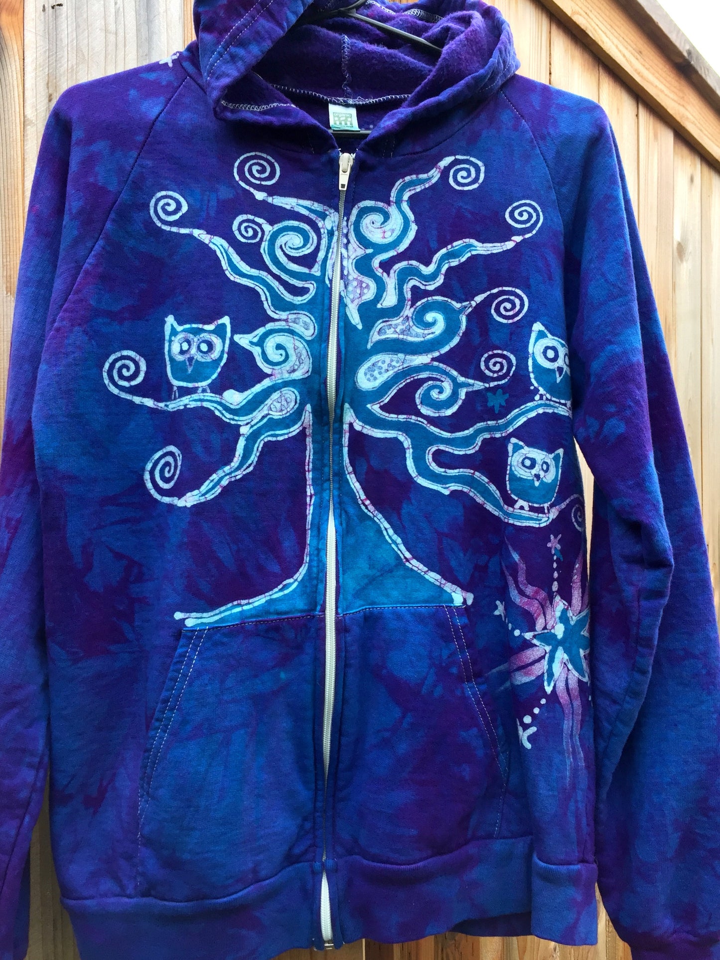 Owls In A Tree Light Purple Organic Cotton Batik Hoodie - Batikwalla 
 - 8