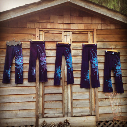 Deep Blue and Purple Batik Yoga Pants - Slight Imperfection - Batikwalla 
 - 3