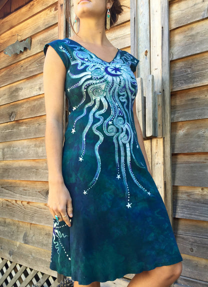 Teal and Purple Moon Star Organic Cotton Batik Dress - Batikwalla 
 - 5