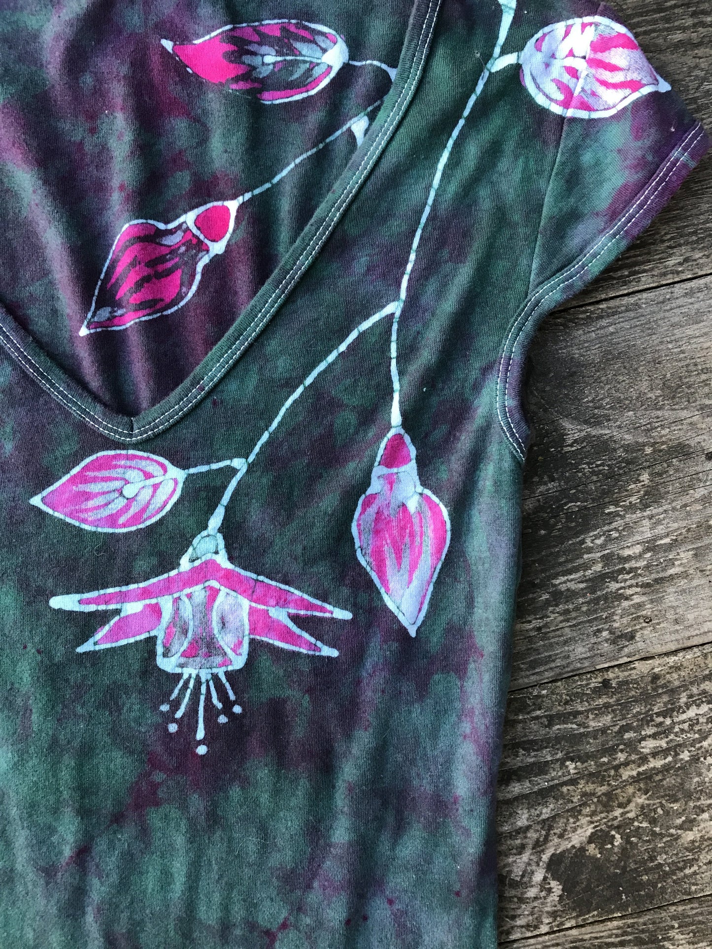 Fuchsias Are Beautiful And Bring Life Hand Painted Batik Stretchy Tee