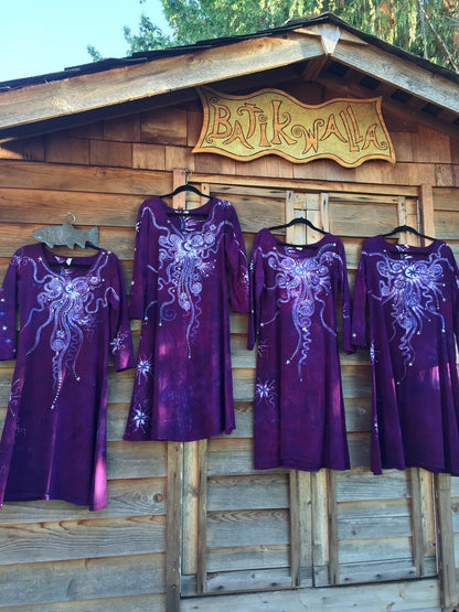 Magenta Moonbeams Long Sleeve Batik Dress - Batikwalla 
 - 8