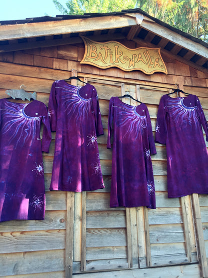Magenta Moonbeams Long Sleeve Batik Dress - Batikwalla 
 - 9