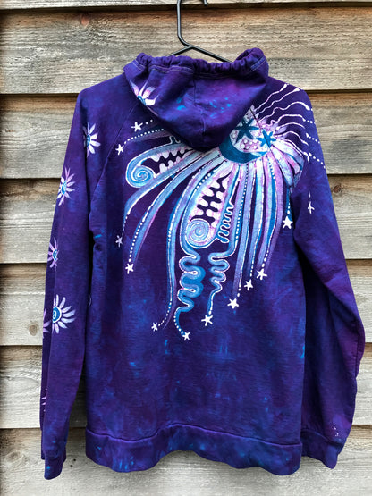 Purple Eclipse Organic Cotton Batik Hoodie - Unisex Size Large