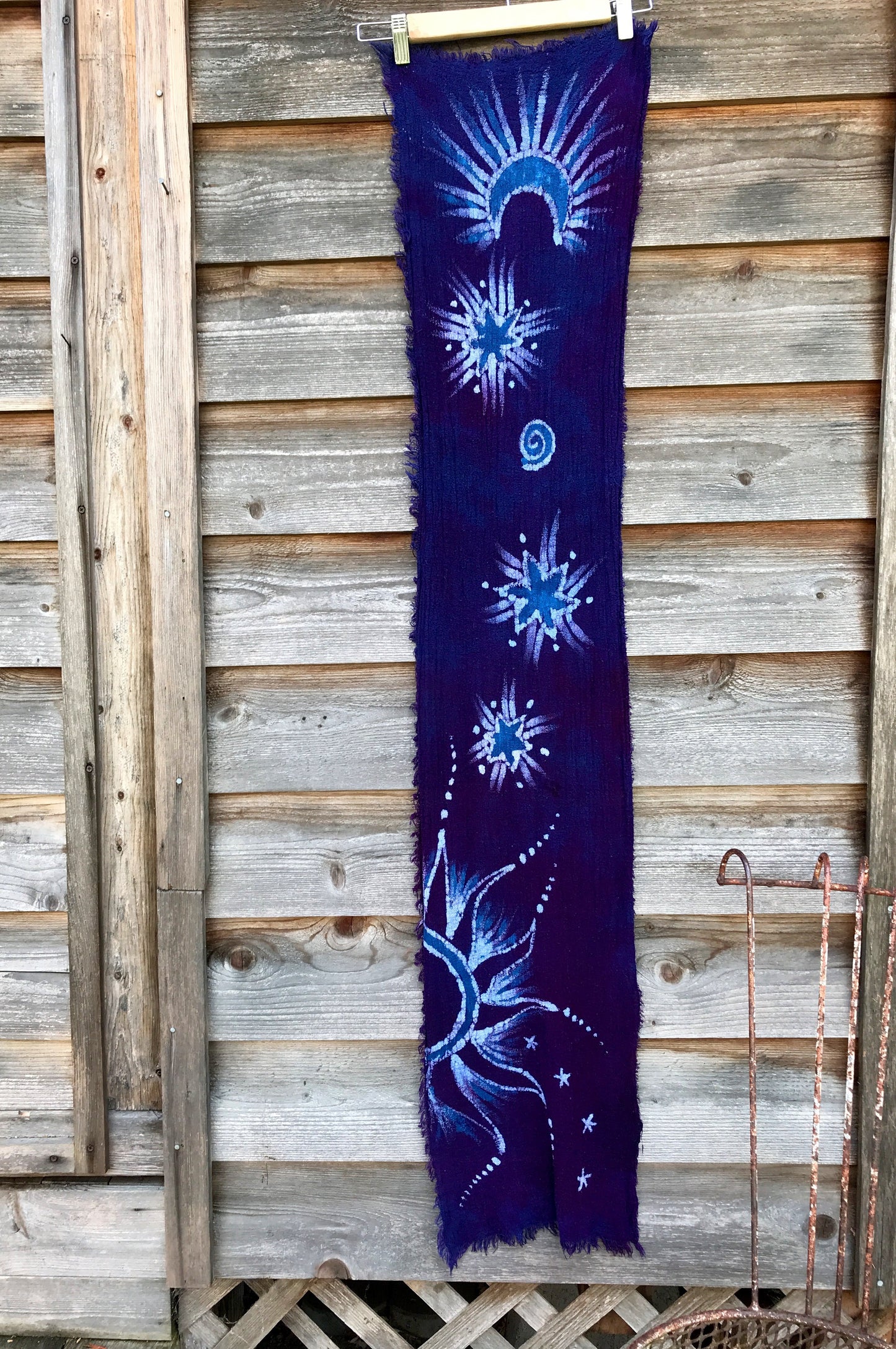 Deep Purple Sunrise Handmade Batik Scarf in Organic Cotton