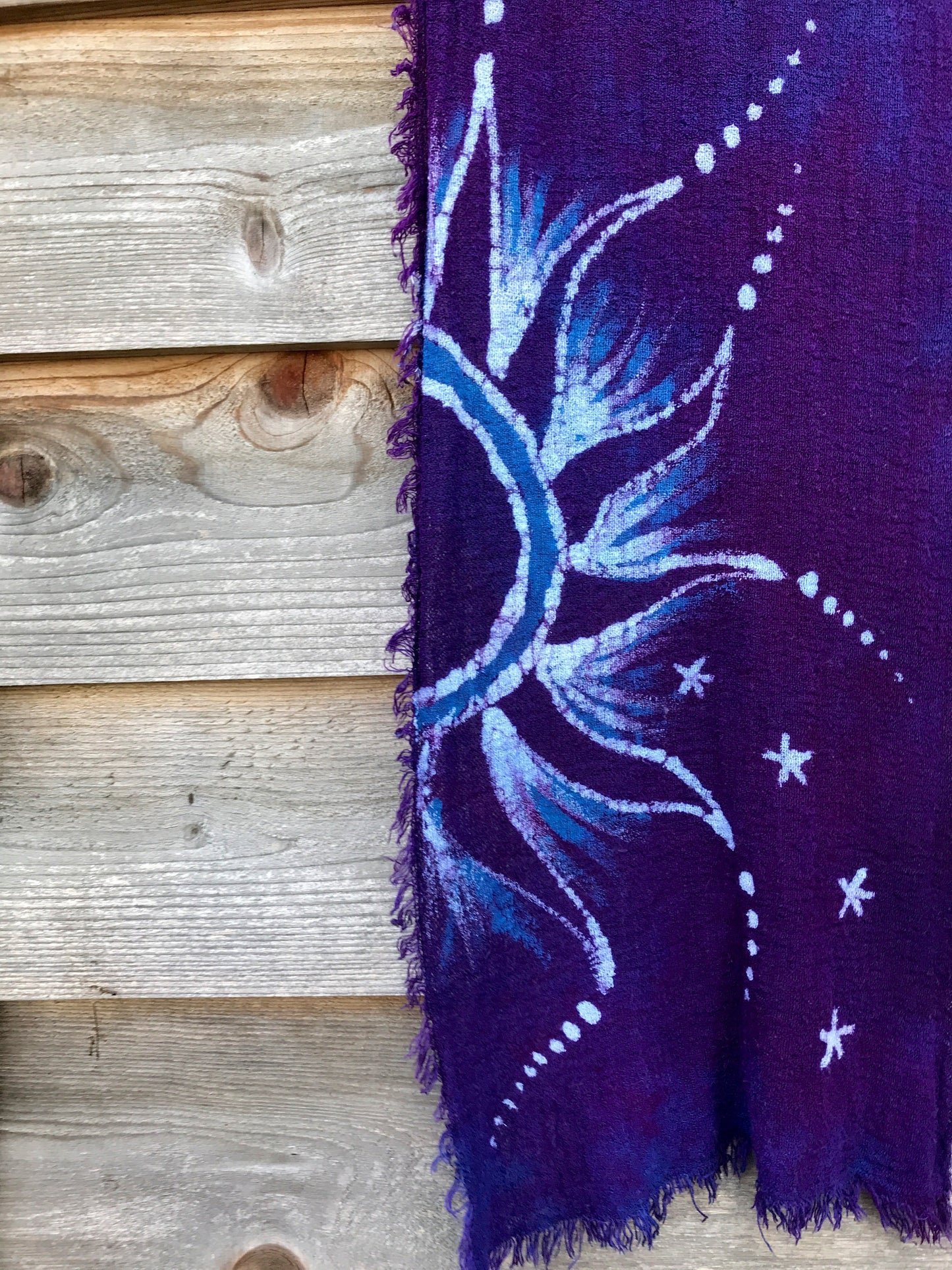 Deep Purple Sunrise Handmade Batik Scarf in Organic Cotton