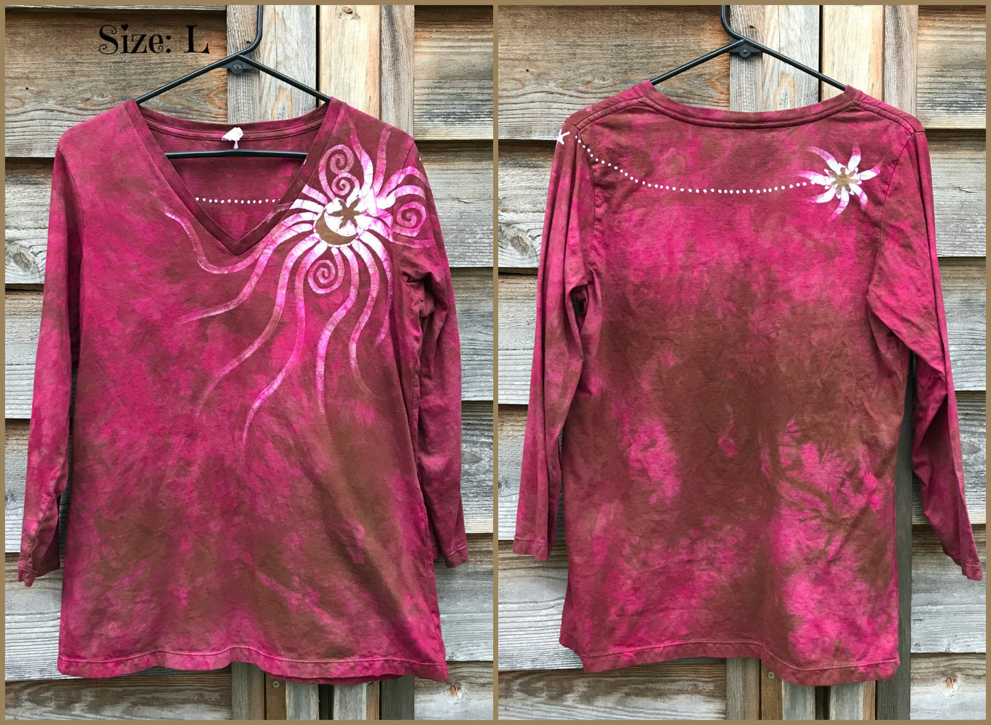 Wild Rose Handmade Batik - 3/4 Sleeve Top - Size Large