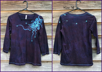 Midnight Blue and Purple Moon Star Batik - 3/4 Sleeve Top