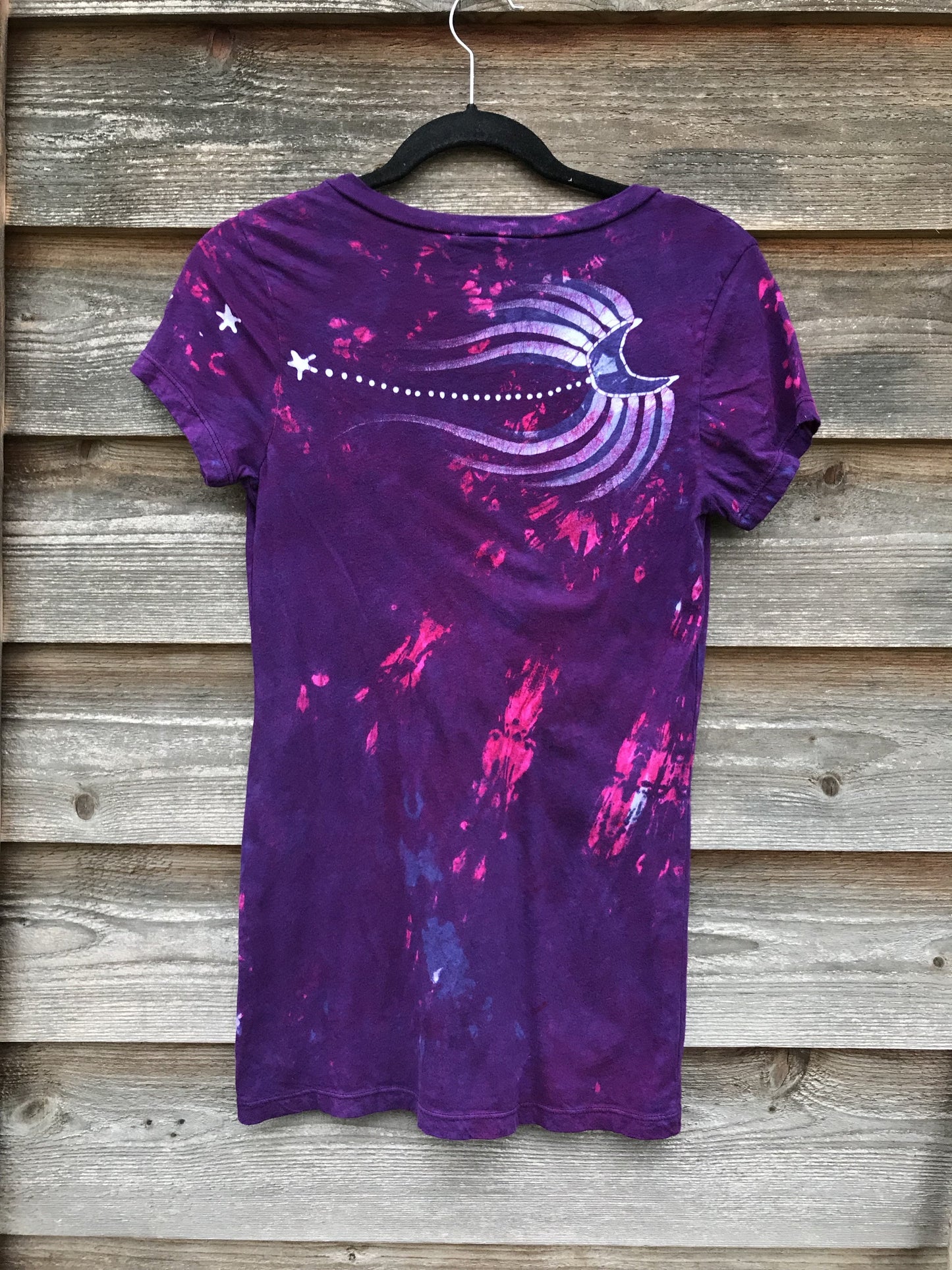 Center Star in Bright Purple Hand Painted Vneck Tee