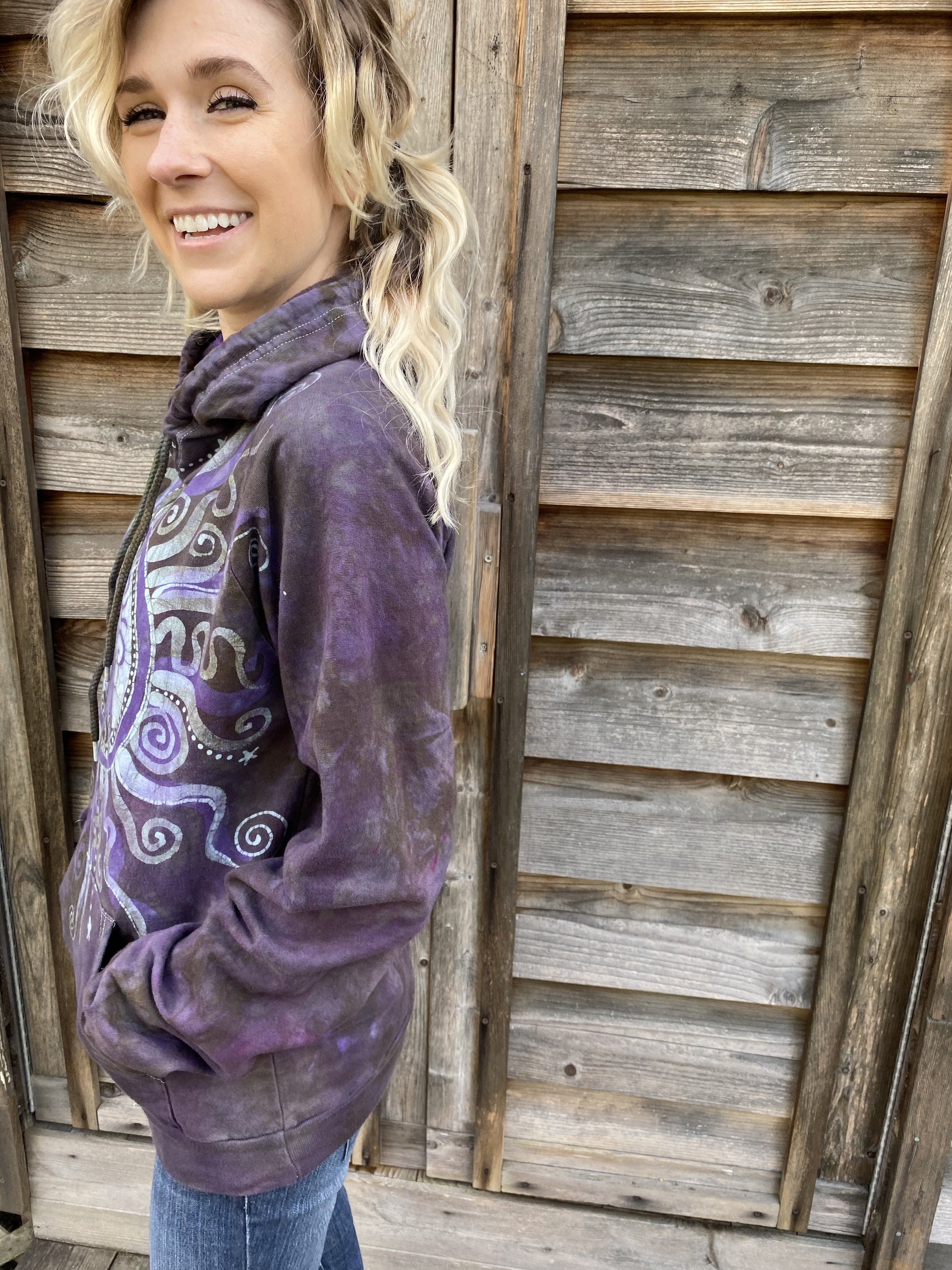 Sage Goddess Purple Tree Of Life Pullover Batik Hoodie - Handcrafted In Organic Cotton hoodie batikwalla 