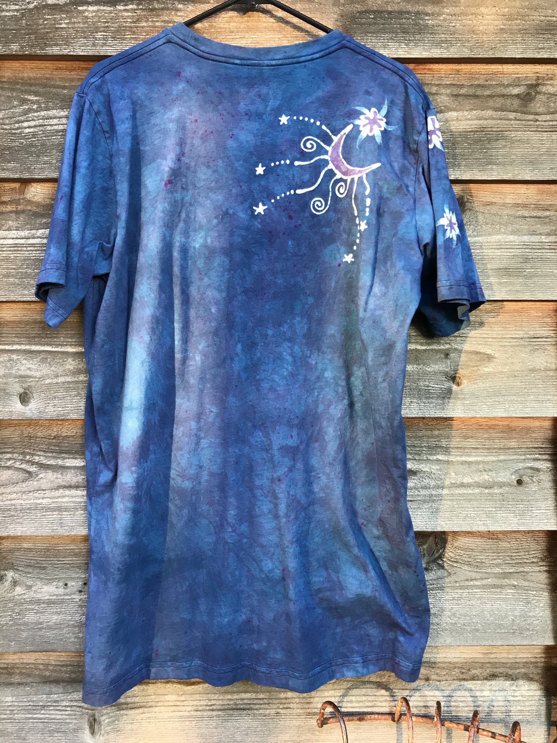 Blue Mandala Moon Swirls Handmade Batik Tshirt - Size 2X TALL tshirt batikwalla 