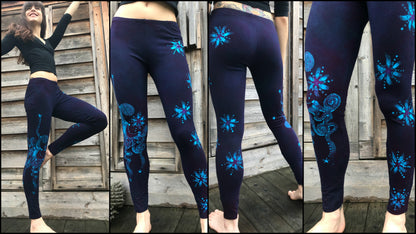Deep Purple and Turquoise Moon & Star Batikwalla Yoga Leggings - SIZE XS leggings batikwalla 