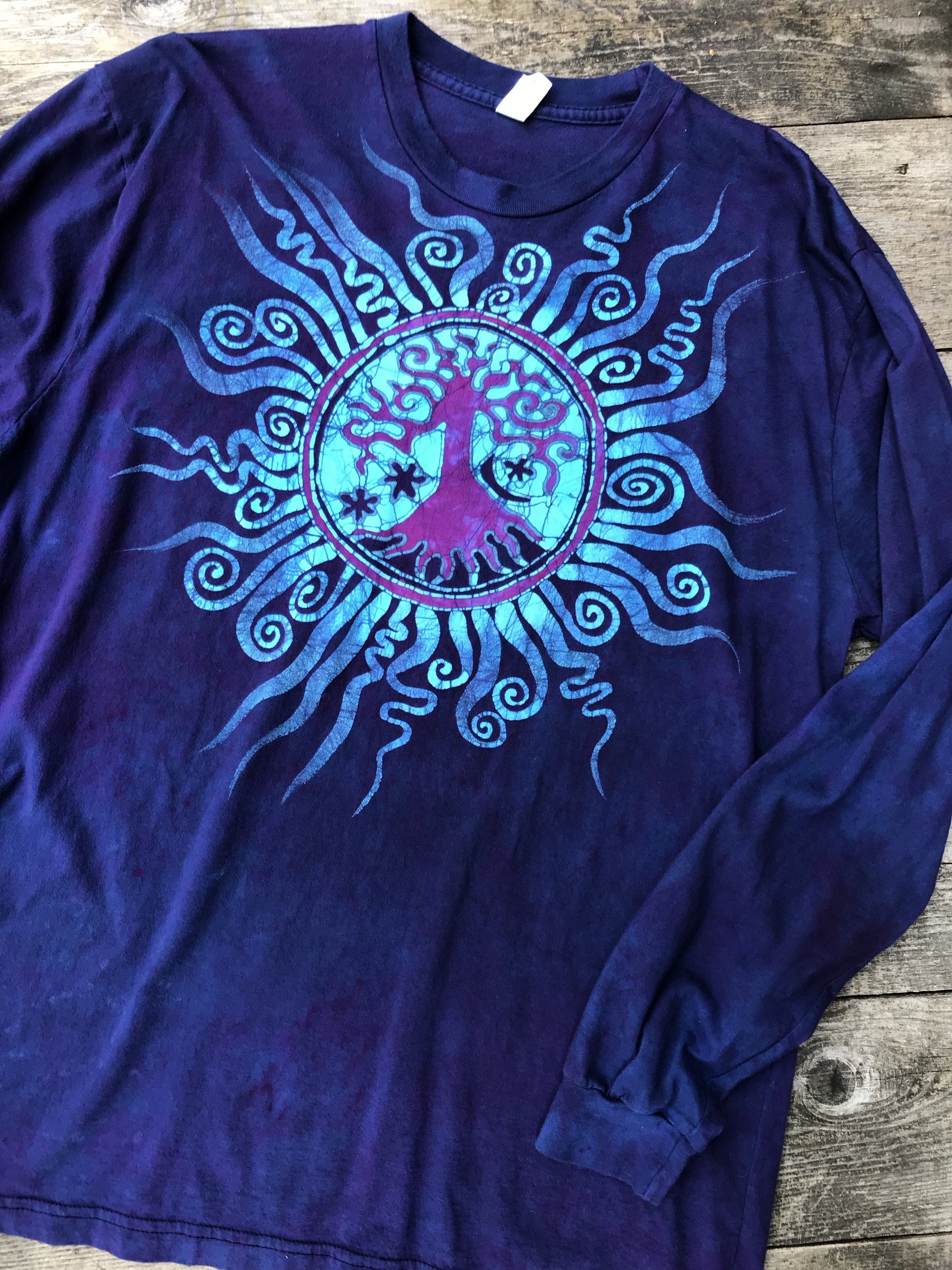 Moonlight Mandala Tree of Life Long Sleeve Organic Cotton Tshirt - Size XL tshirt batikwalla 