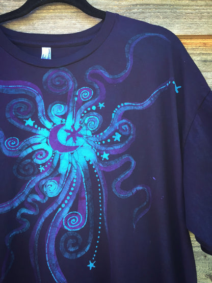 Deep Blue and Purple Nebula Handmade Batik Tshirt - Batikwalla 
 - 1