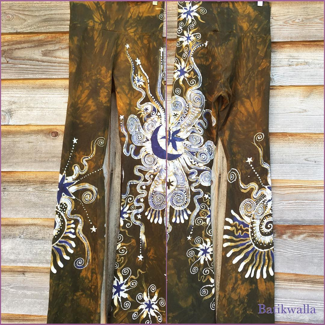 Lavender and Dark Gold Batik Yoga Pants - Batikwalla 
 - 6