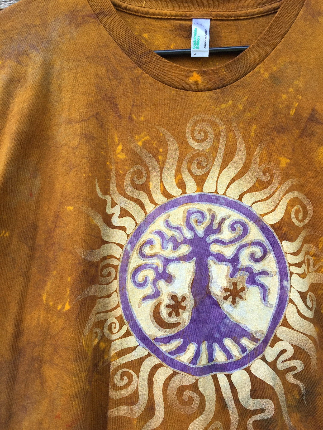 Gold Sun and Purple Tree of Life Organic Tshirt - Batikwalla 
 - 1
